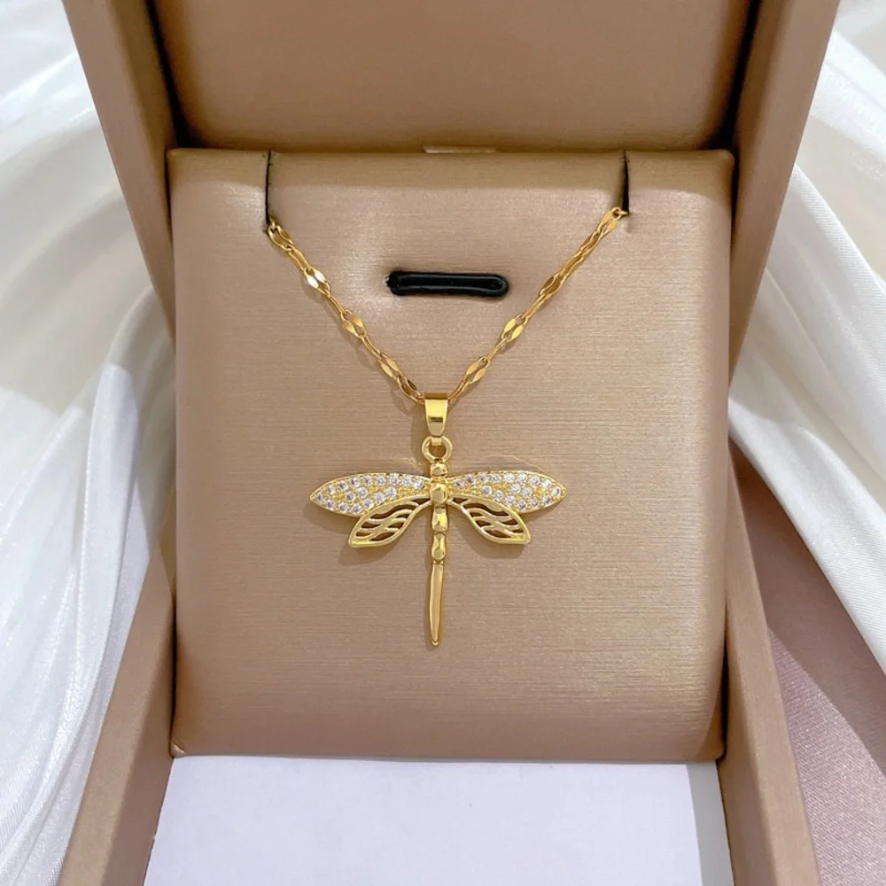 18K Gold Plated Dragonfly Pendant Necklace for Women,Dragonfly Necklace - Picture 2 of 4